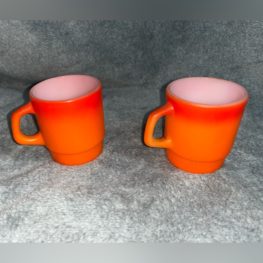 2 Vintage Fire King Stacking Coffee Mugs Cups Orange
